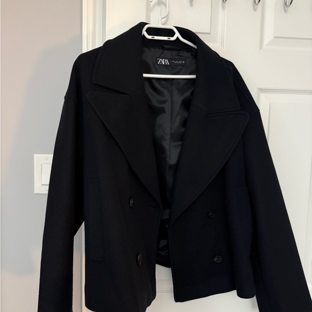 Zara Women's Elegant navy blue Pea Coat